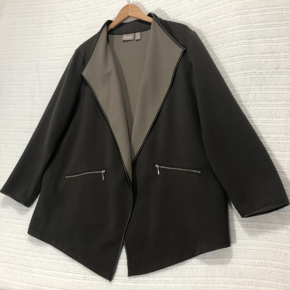 Chico's Open Front Jacket‎ Drape Lightweight Blazer Pockets Brown Size 3 - Picture 1 of 10
